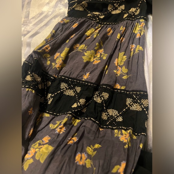 Free People Mix it Up Balloon Sleeve Floral Beaded Tunic Mini Dress Blouse Boho - Picture 7 of 9